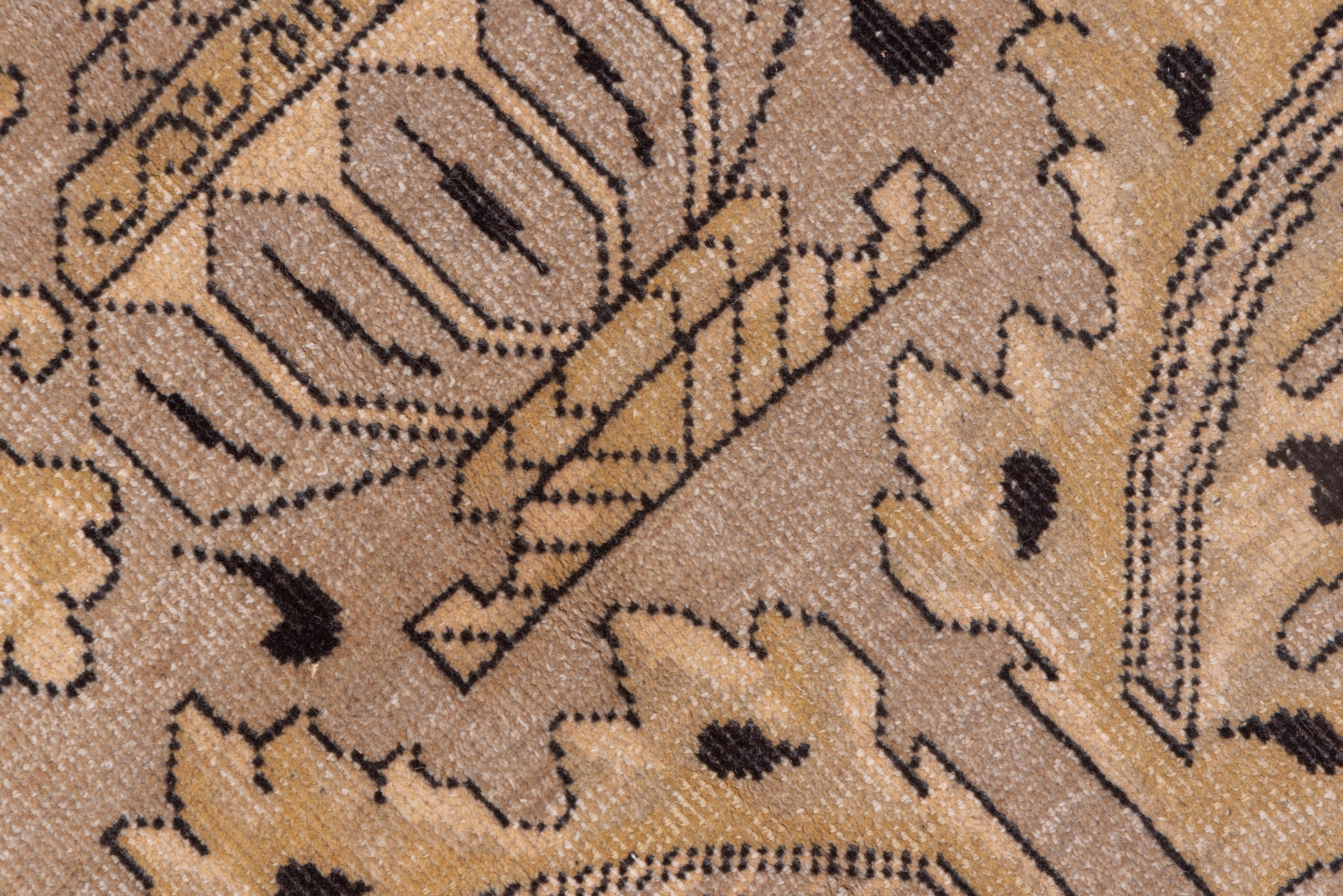 Wool Khotan Rug Taupe Ground with Pomegranate Tree and Tiled Border Design For Sale