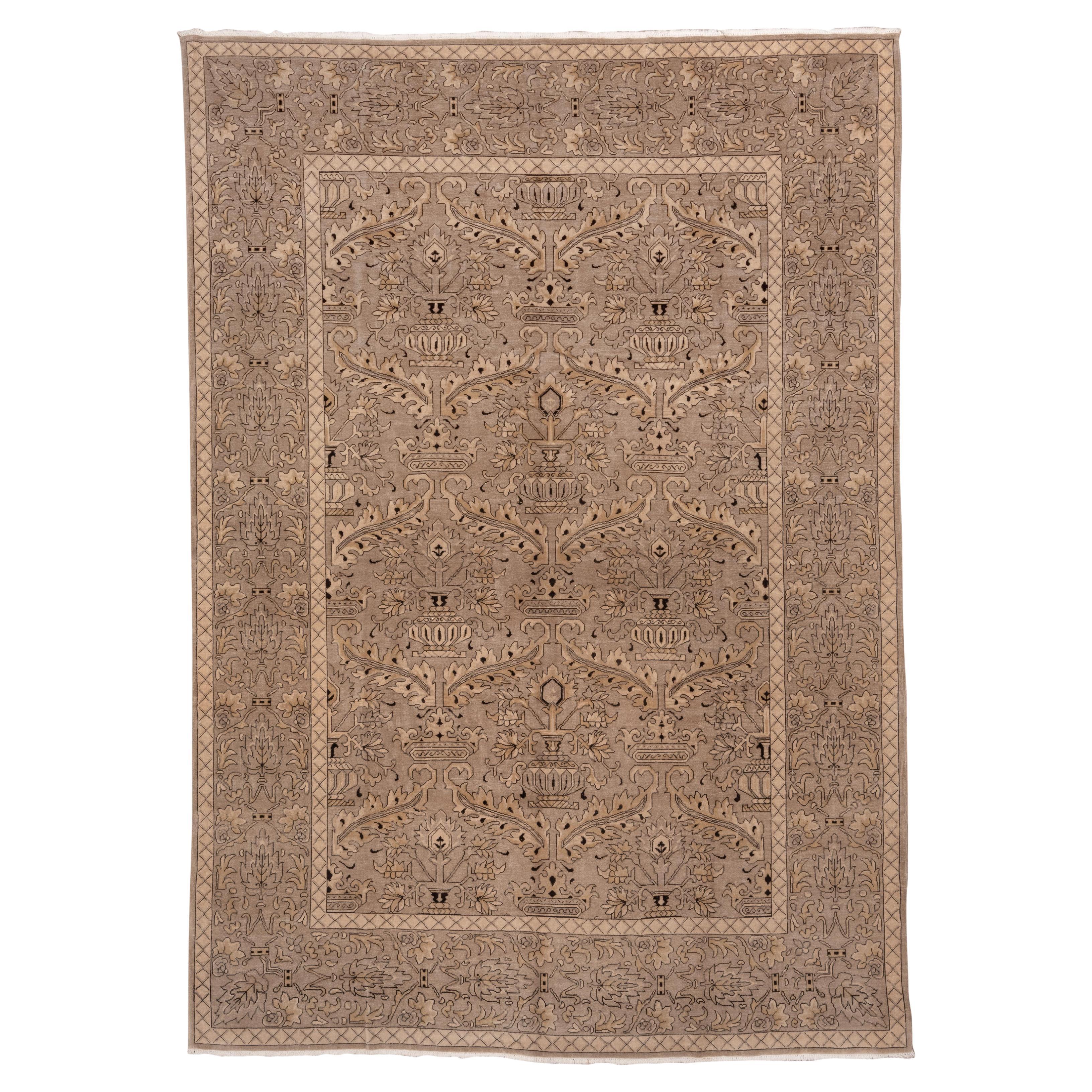 Khotan Rug Taupe Ground with Pomegranate Tree and Tiled Border Design For Sale