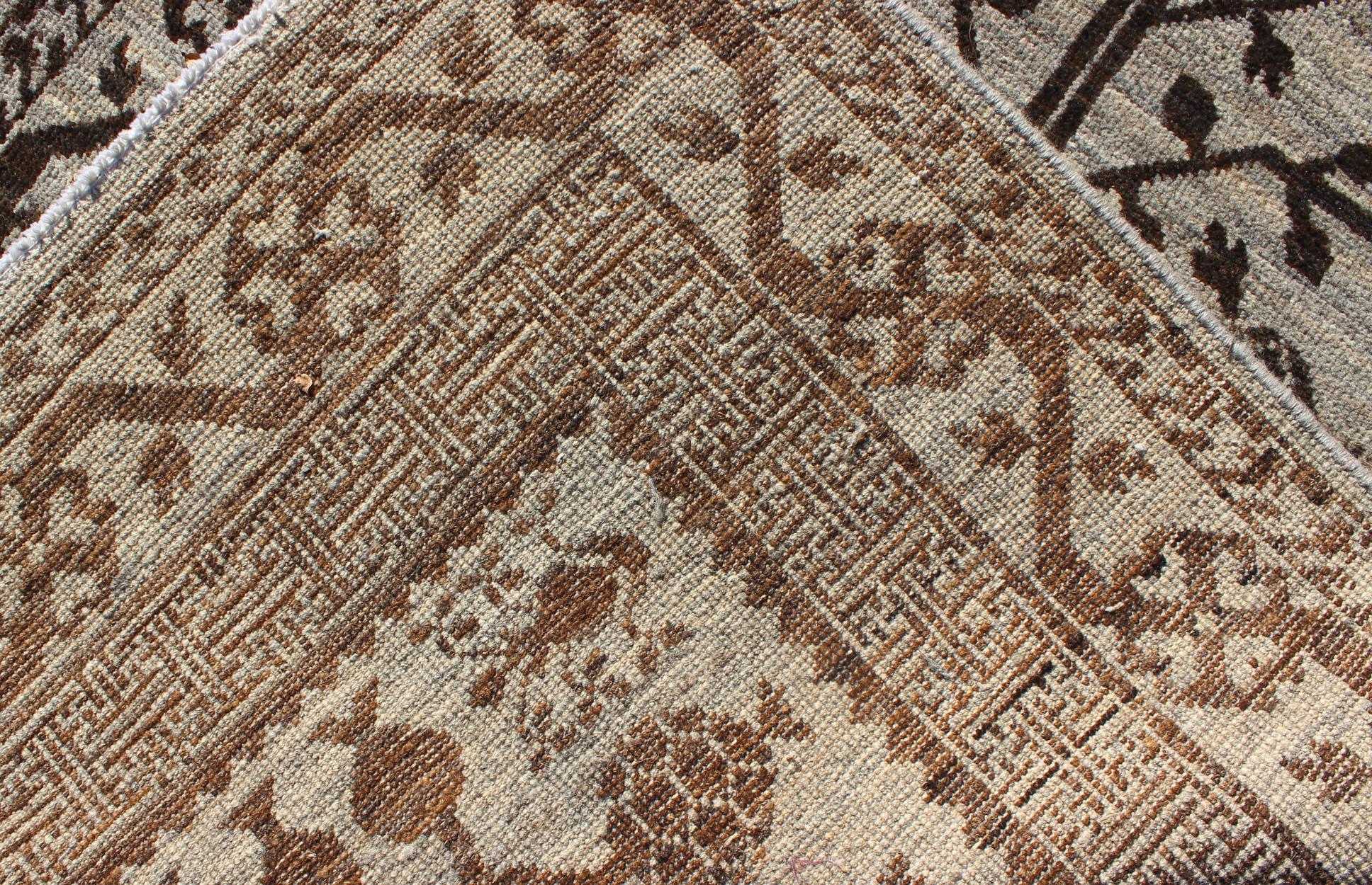 Wool Khotan Runner with All-Over Geometric-Pomegranate Pattern in Grey and Brown For Sale