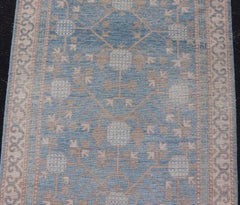 Khotan Runner with Sky Blue Field and Soft Beige Border
