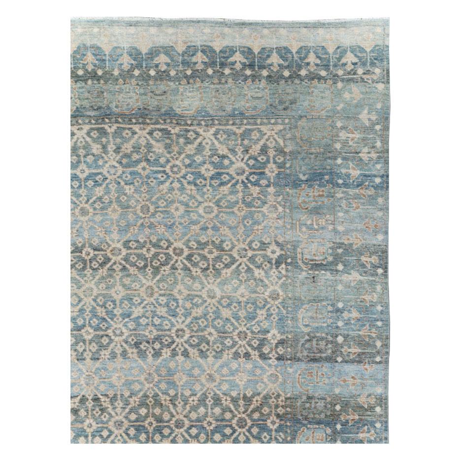 Hand-Knotted Khotan Style Contemporary Handmade Turkish Room Size Carpet For Sale
