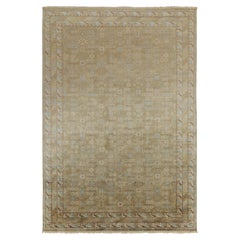 Khotan style Contemporary rug in Gold, Beige, Blue Floral Geometric Pattern