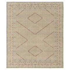 Rug & Kilim's Khotan Style Distressed Rug in Beige Green, Blue Geometric Pattern