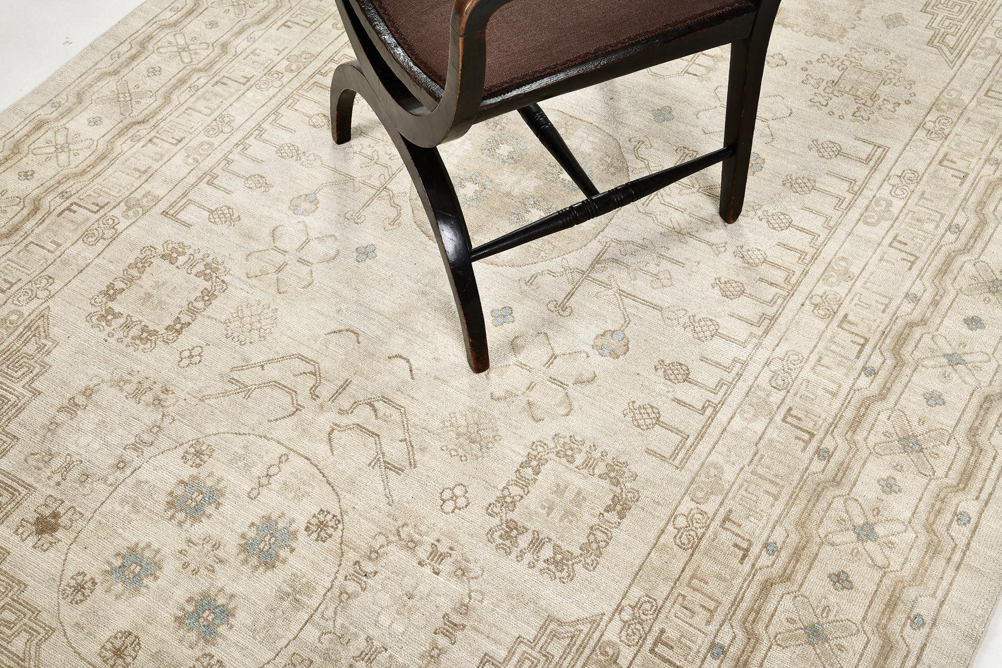 Hand-Knotted Khotan Style Revival Rug D5431 For Sale