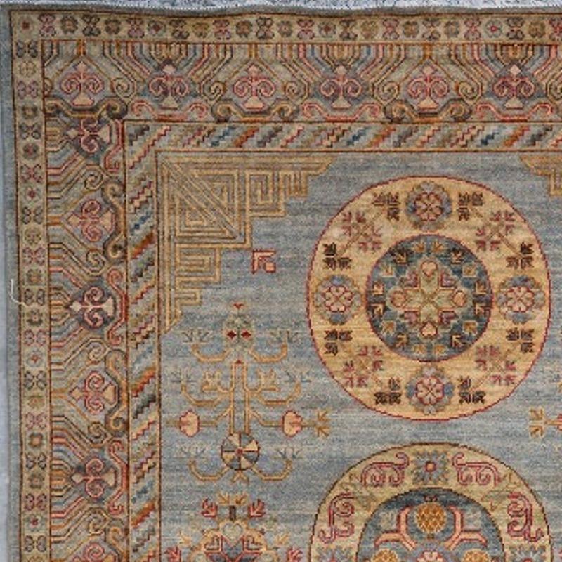 Afghan Khotan Style Rug Hand Knotted Contemporary Light Blue Wool Area Carpet