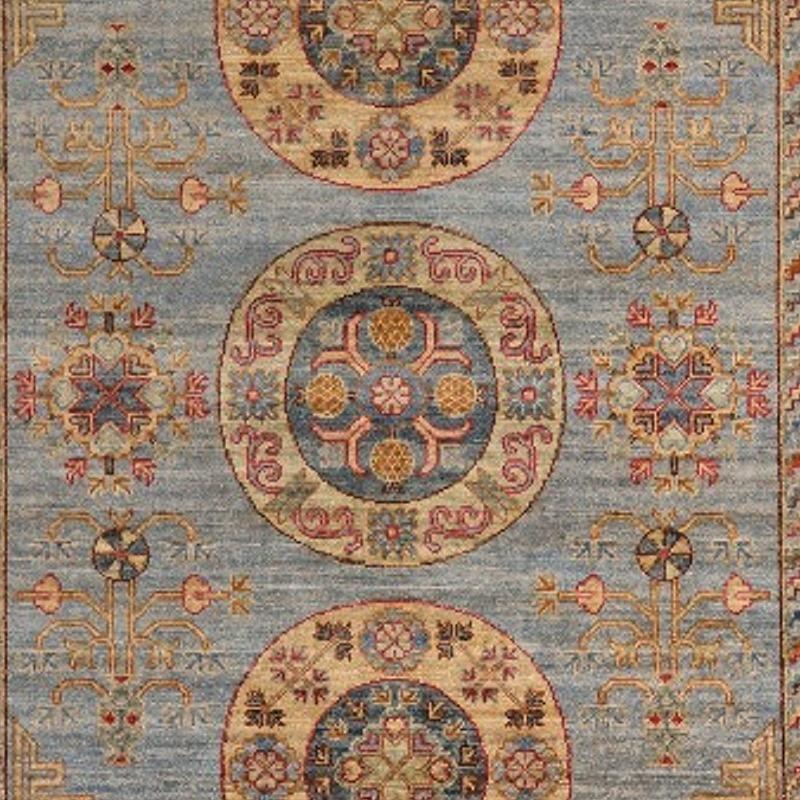 Hand-Knotted Khotan Style Rug Hand Knotted Contemporary Light Blue Wool Area Carpet