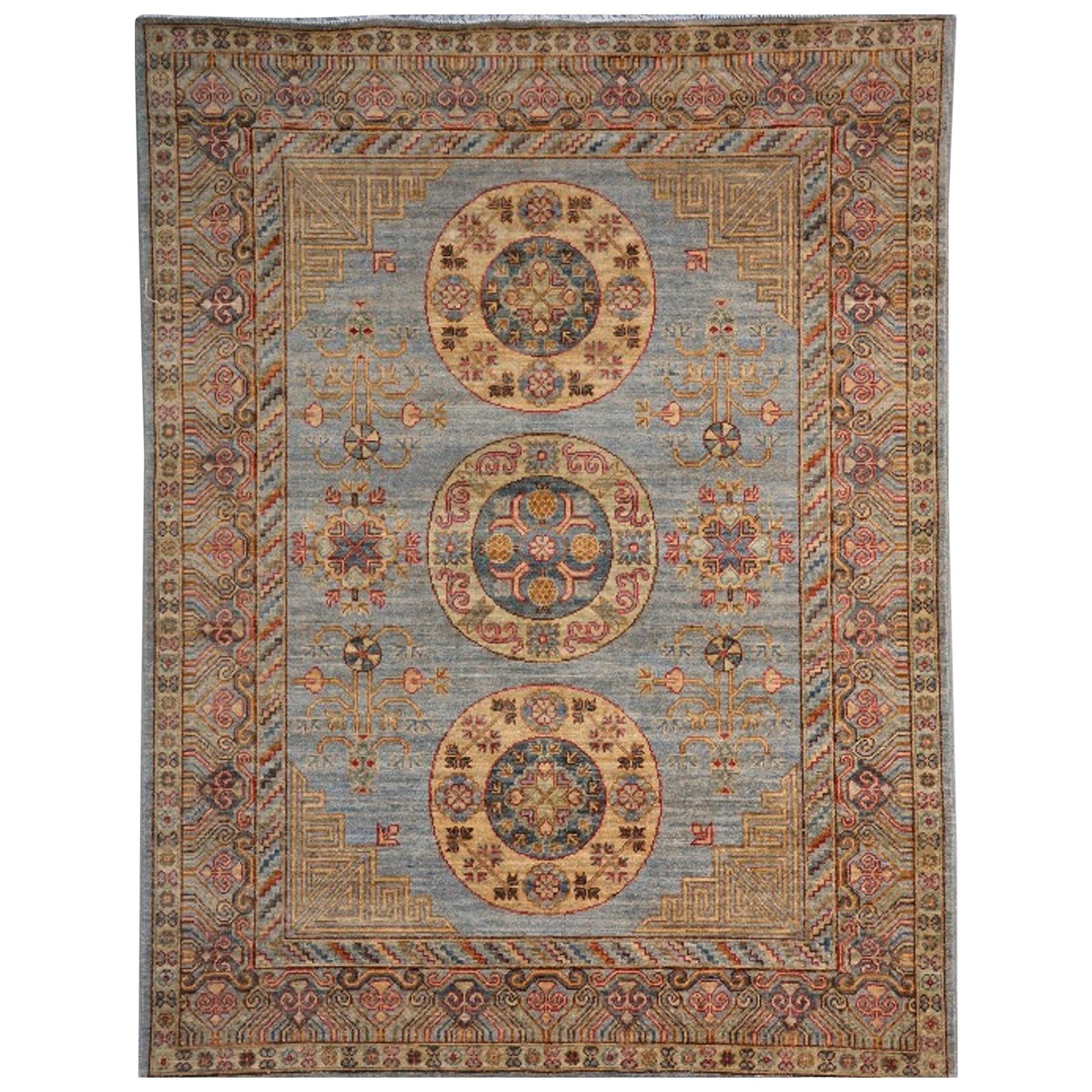 Khotan Style Rug Hand Knotted Contemporary Light Blue Wool Area Carpet