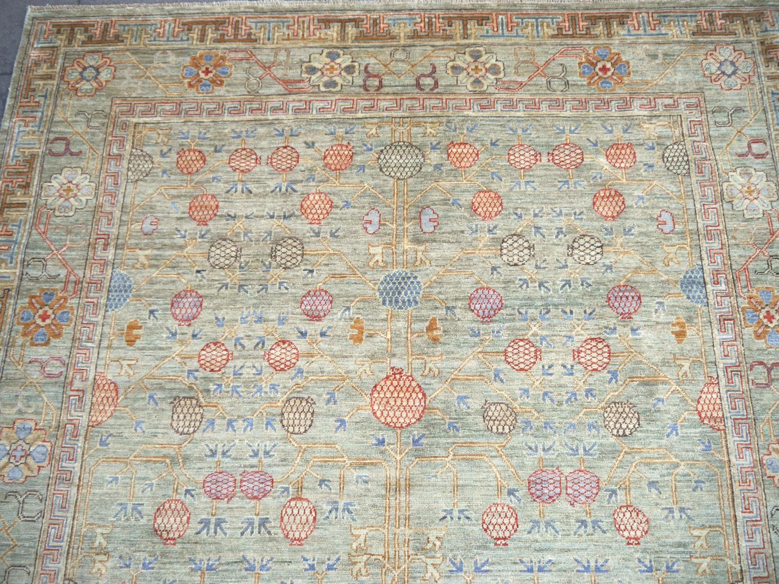 Khotan Style Rug Hand Knotted Pomegranate Tree Contemporary Wool Area Carpet 12
