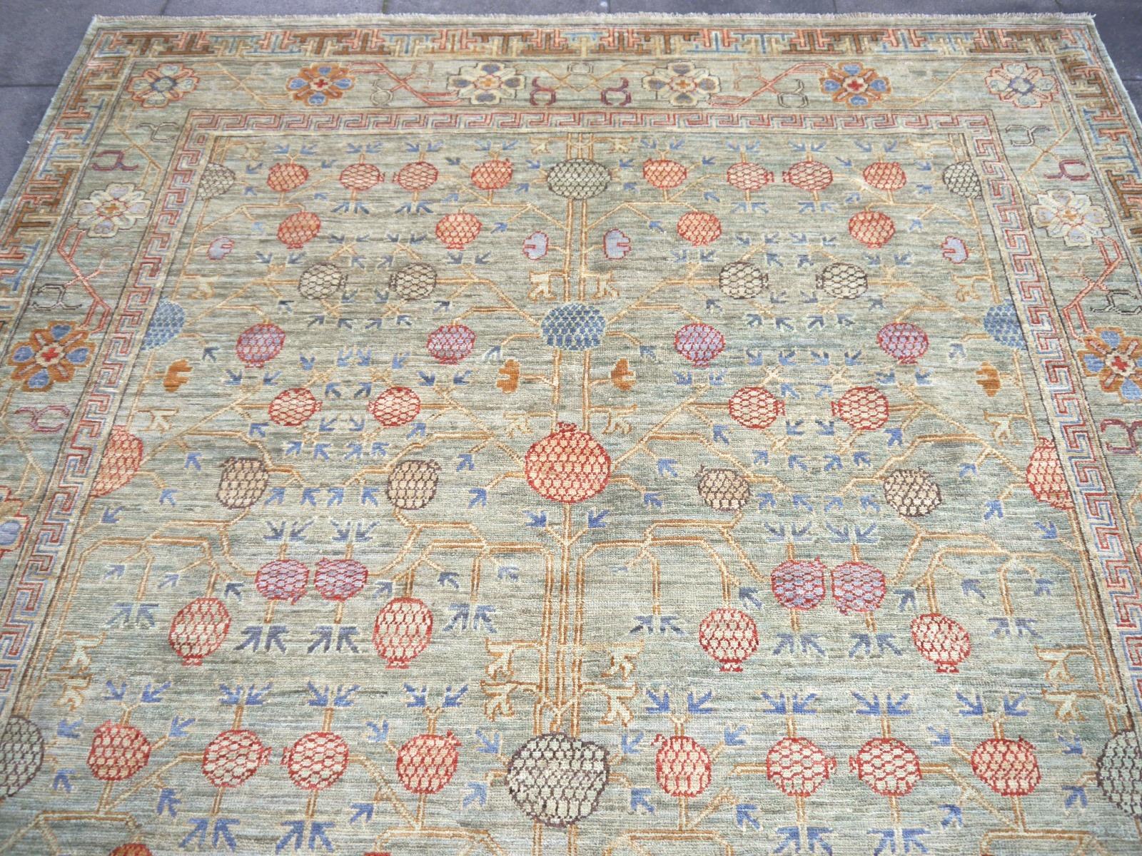 Khotan Style Rug Hand Knotted Pomegranate Tree Contemporary Wool Area Carpet 1