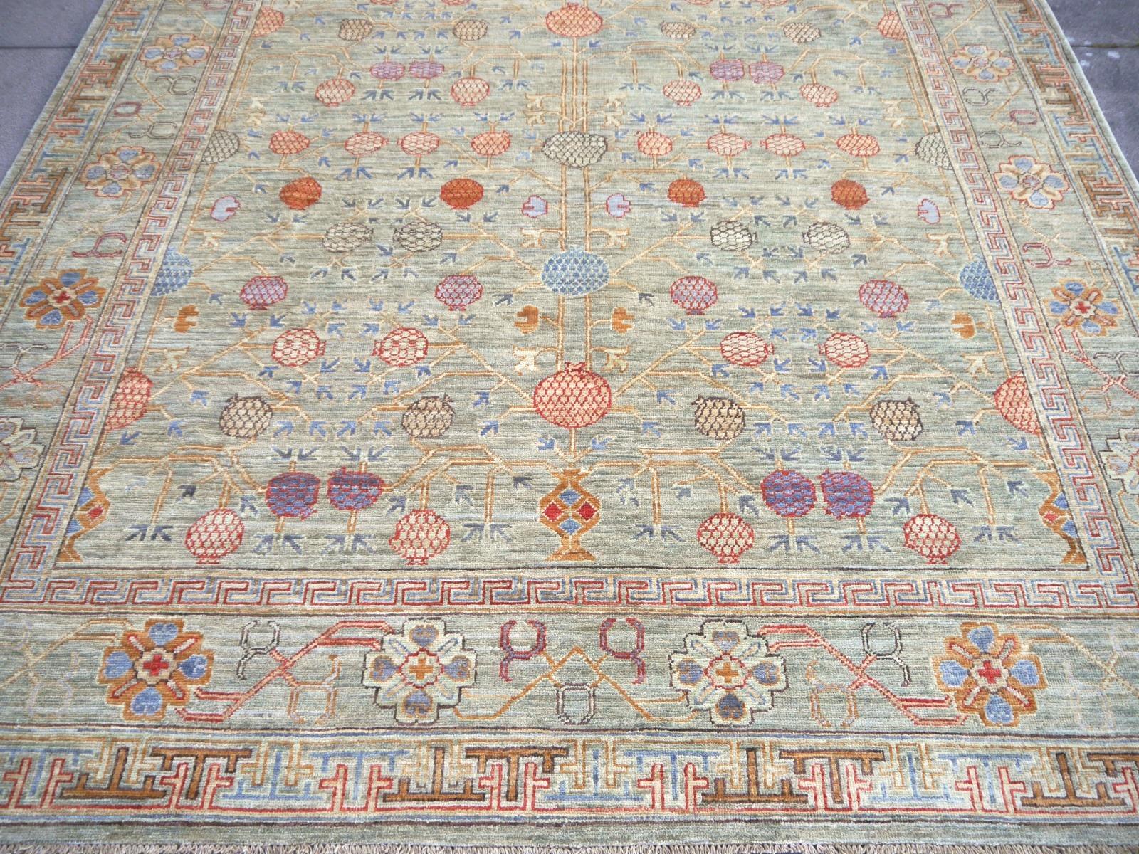 Khotan Style Rug Hand Knotted Pomegranate Tree Contemporary Wool Area Carpet 3