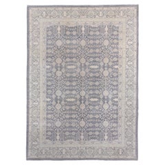 Khotan Style Rug with Coral Background and Blue Designs