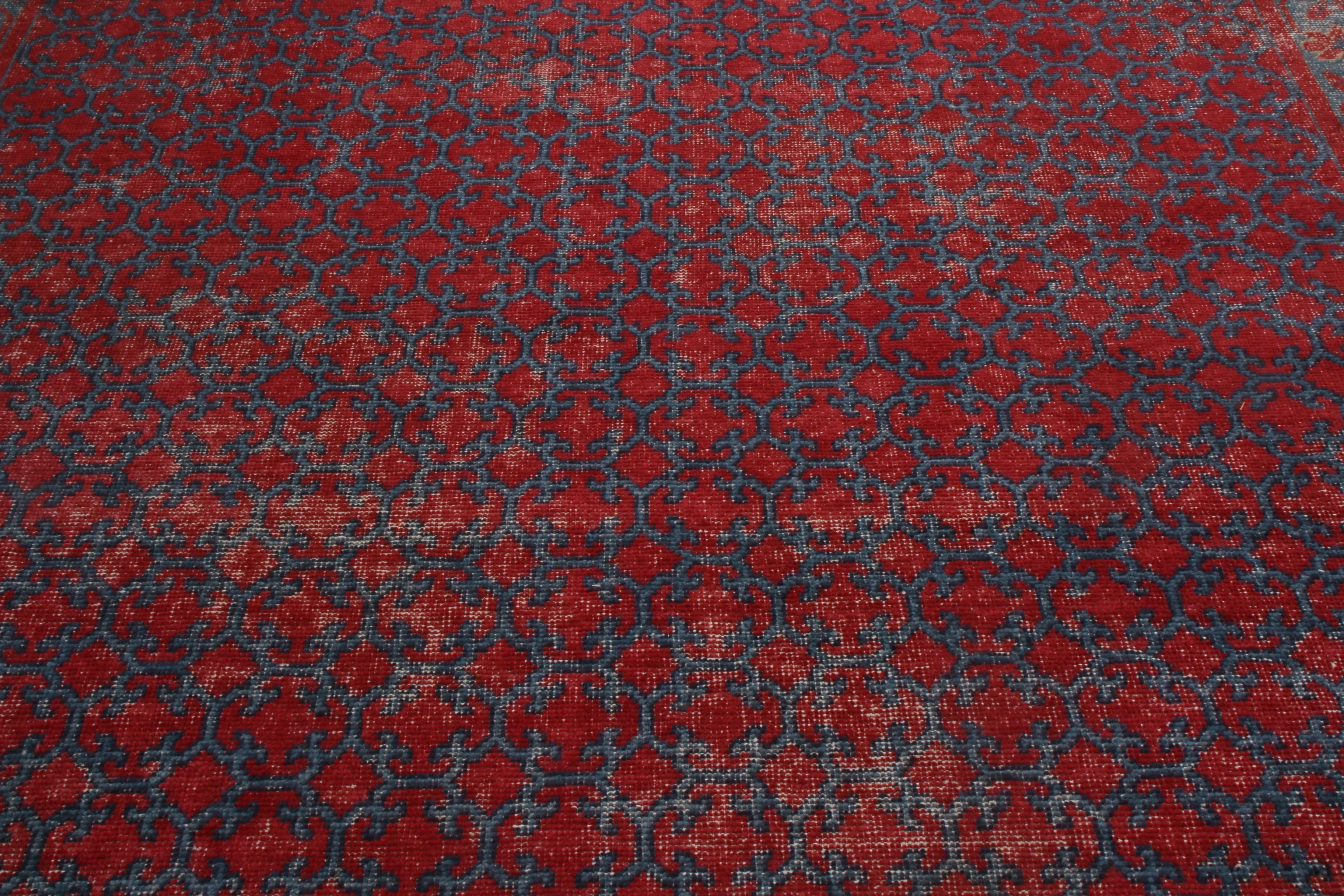 Indian Khotan Velvet Red and Blue Wool Rug from the Homage Collection by Rug & Kilim