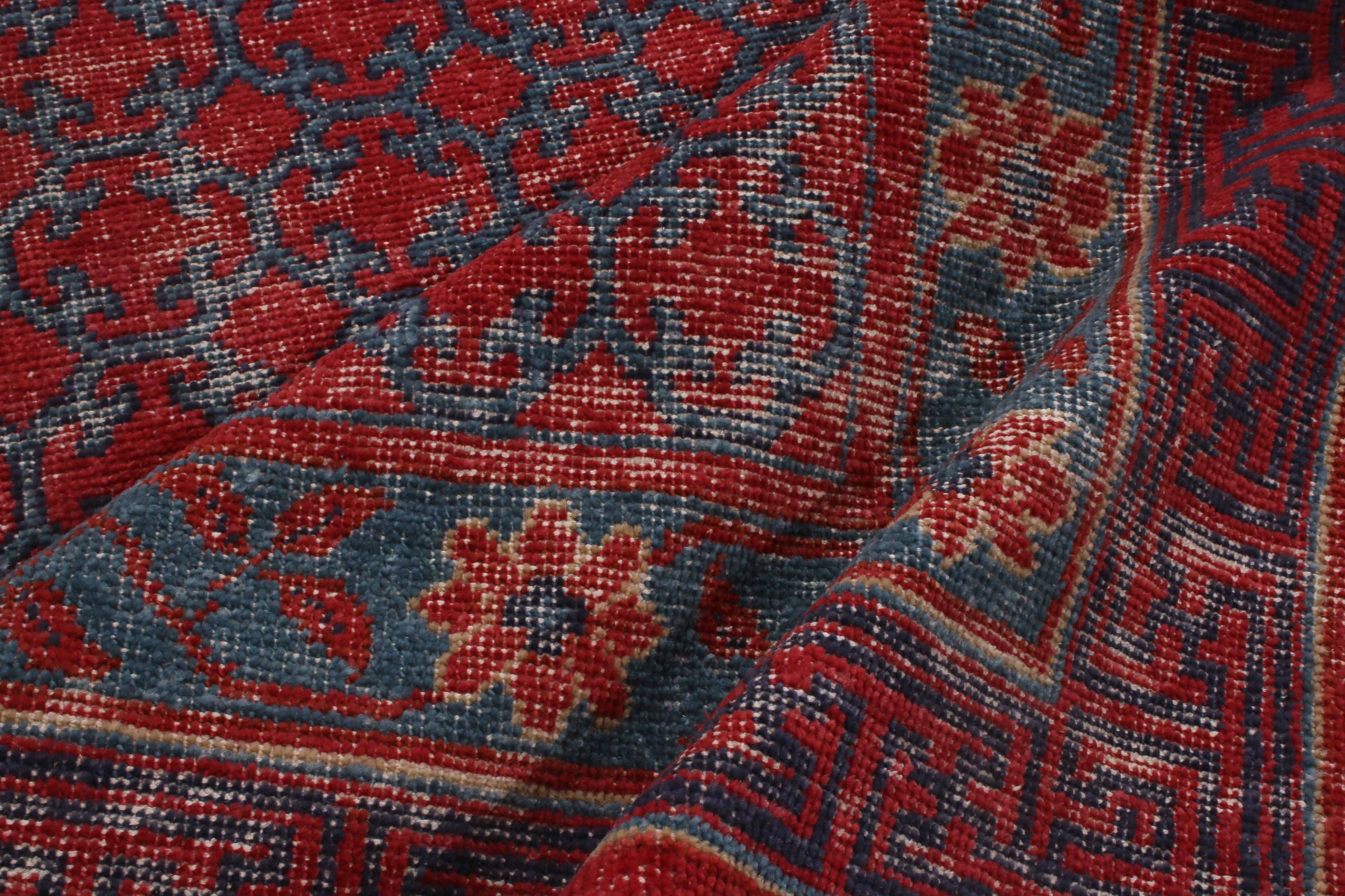 Hand-Knotted Khotan Velvet Red and Blue Wool Rug from the Homage Collection by Rug & Kilim