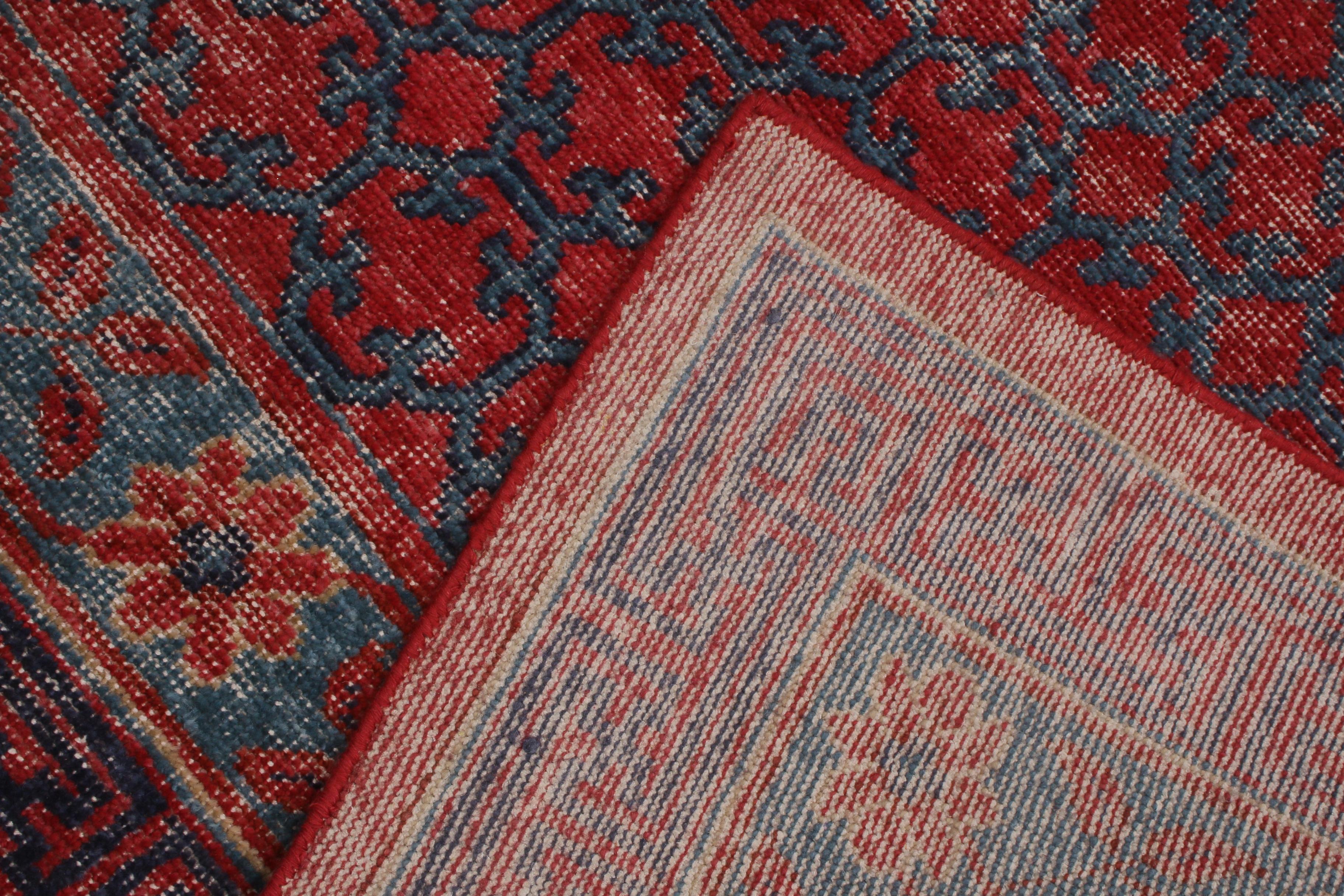 Hand-Knotted Rug & Kilim's Khotan Velvet Red and Blue Wool Rug from the Homage Collection For Sale