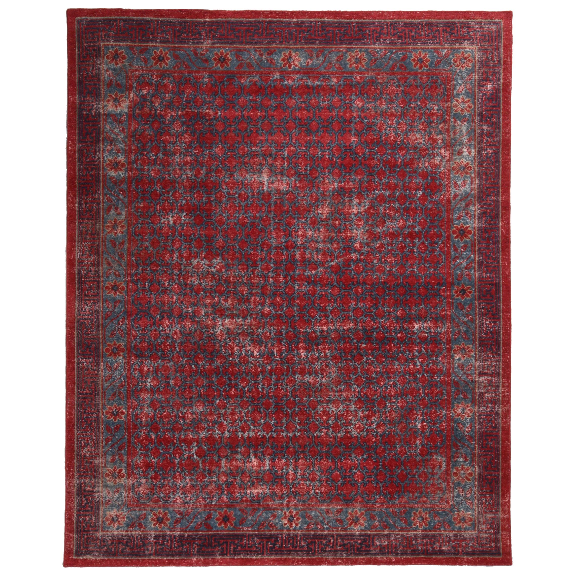 Khotan Velvet Red and Blue Wool Rug from the Homage Collection by Rug & Kilim