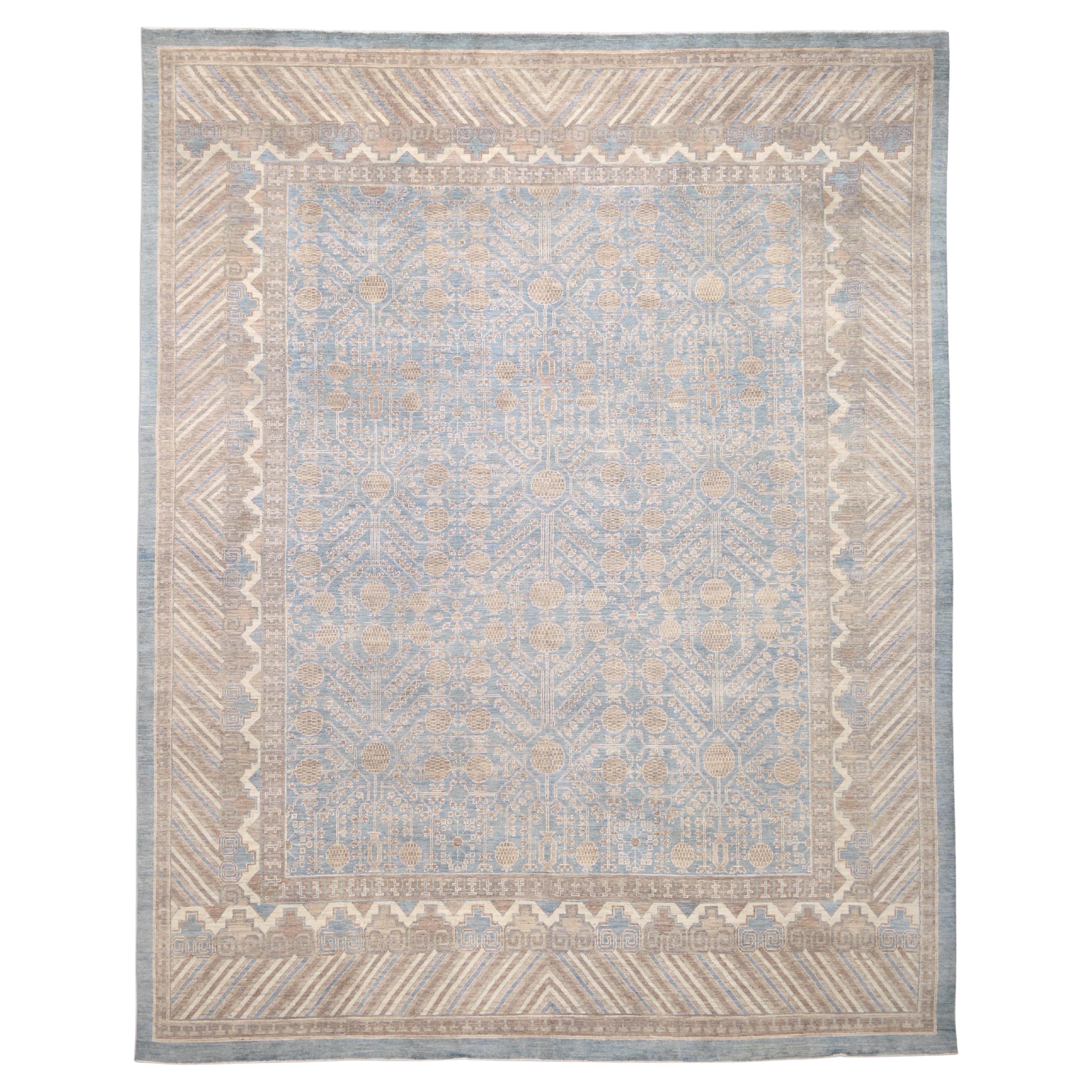 Khoton Blue and Beige Wool Rug 11'11''x15' For Sale