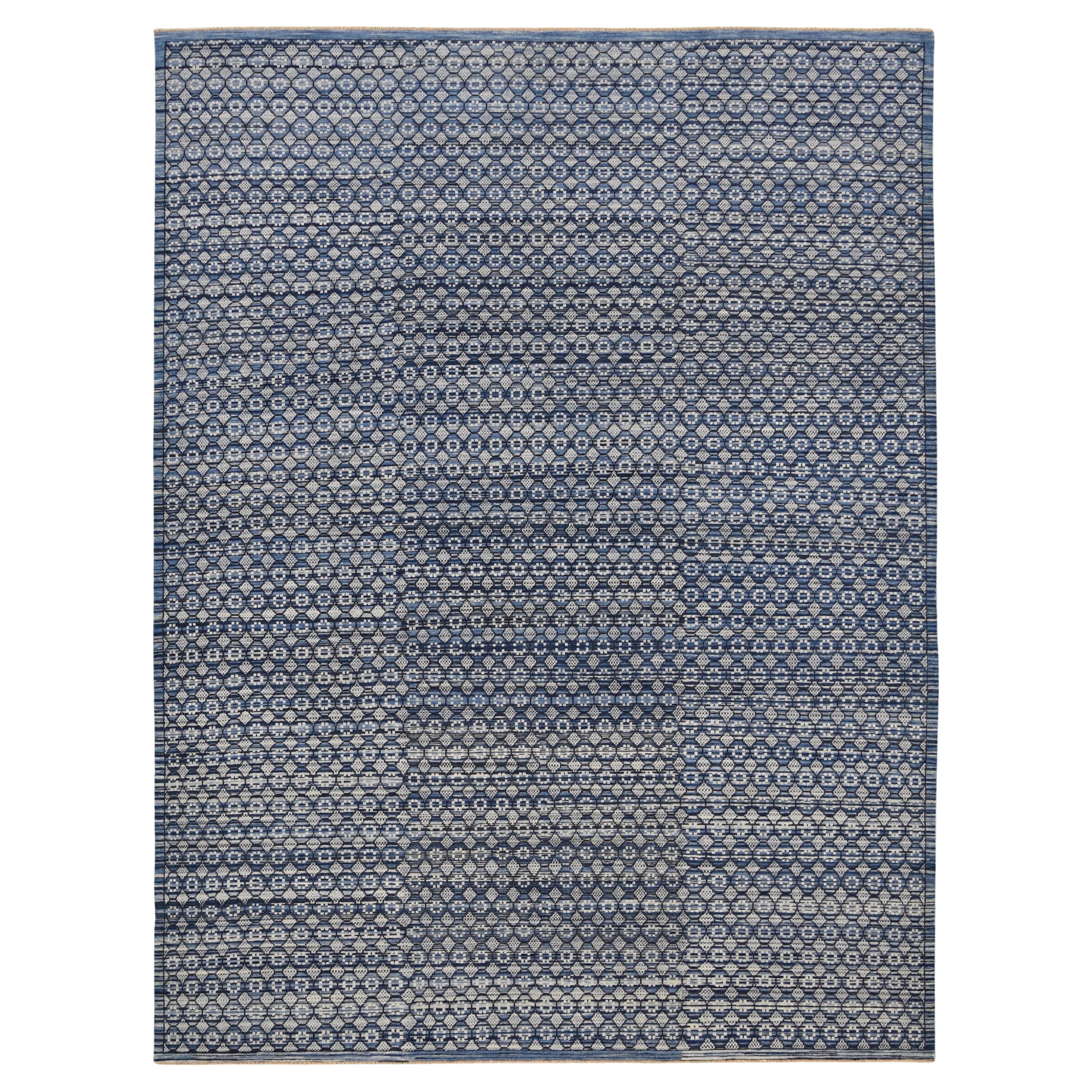 Khoton Mosaic – 9' x 11'9" Hand-Knotted Wool Rug in Indigo and Ivory