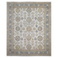 Khoton Pattern Ivory Blue Wool Rug 12'x14'8''