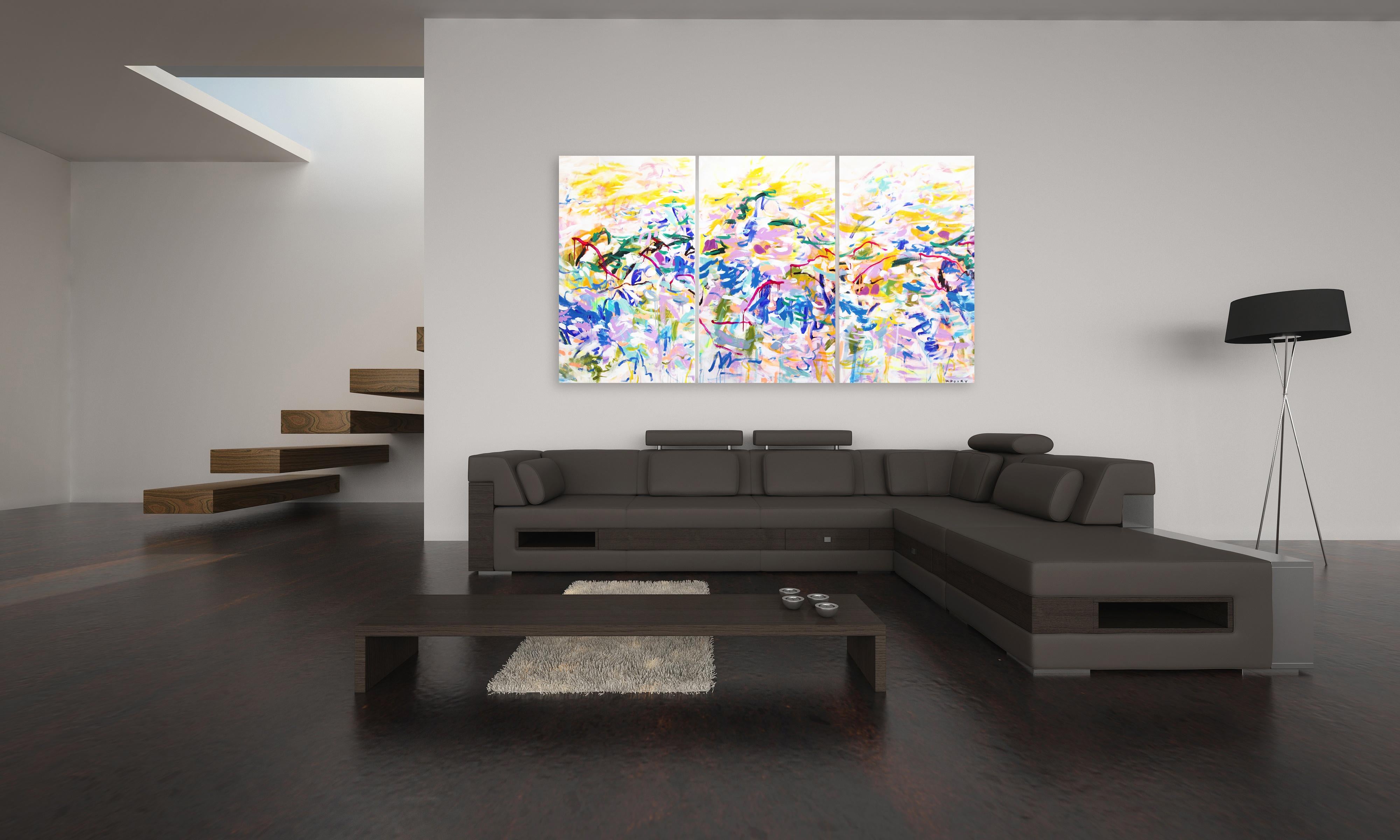 Landscapes I - Oversized Large, Vivid Pastel Abstract Original Painting - Beige Abstract Painting by Khoury