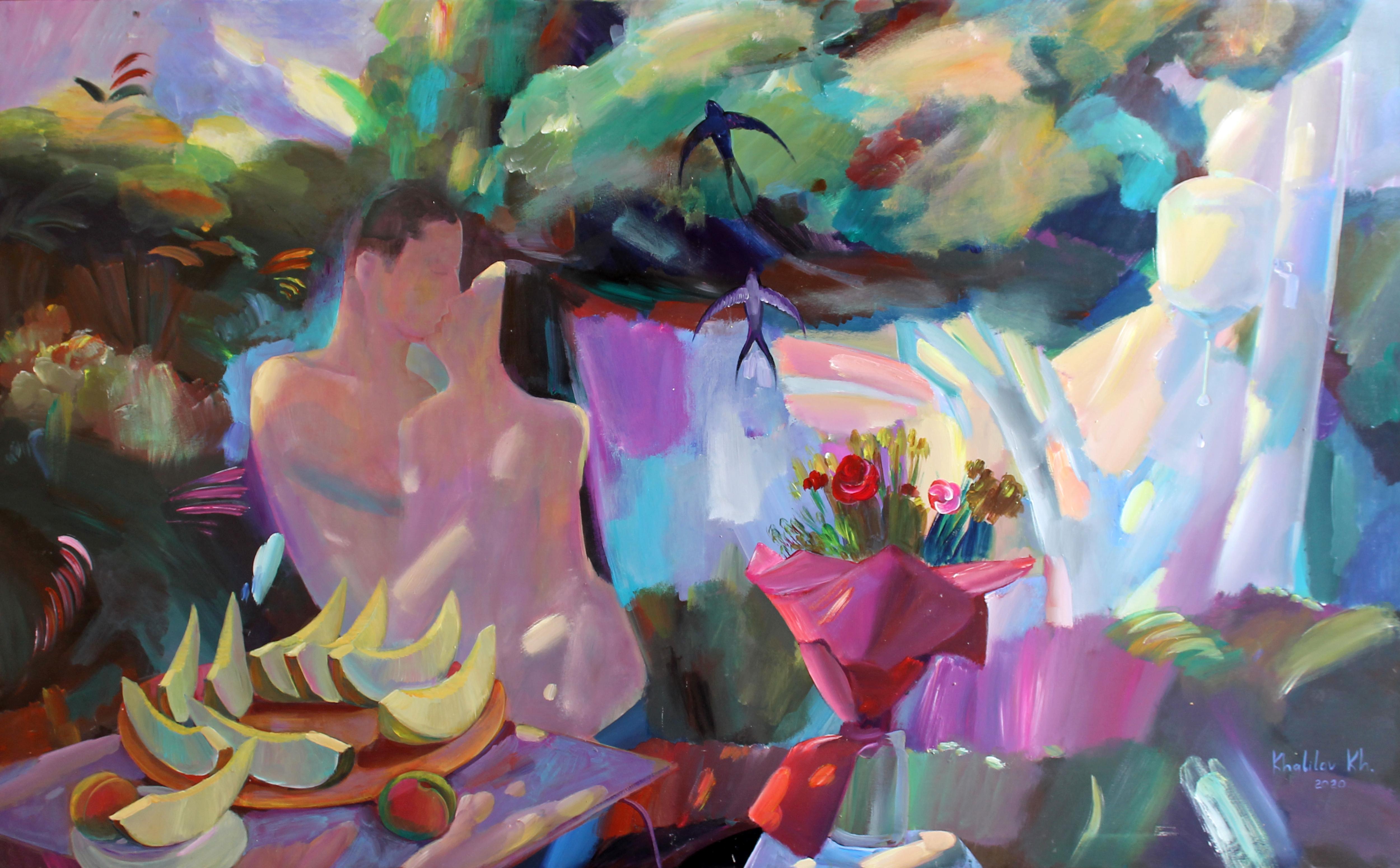 "Shirin (Sweetness)" Painting 43" x 71" inch by Khrushed Khalilov