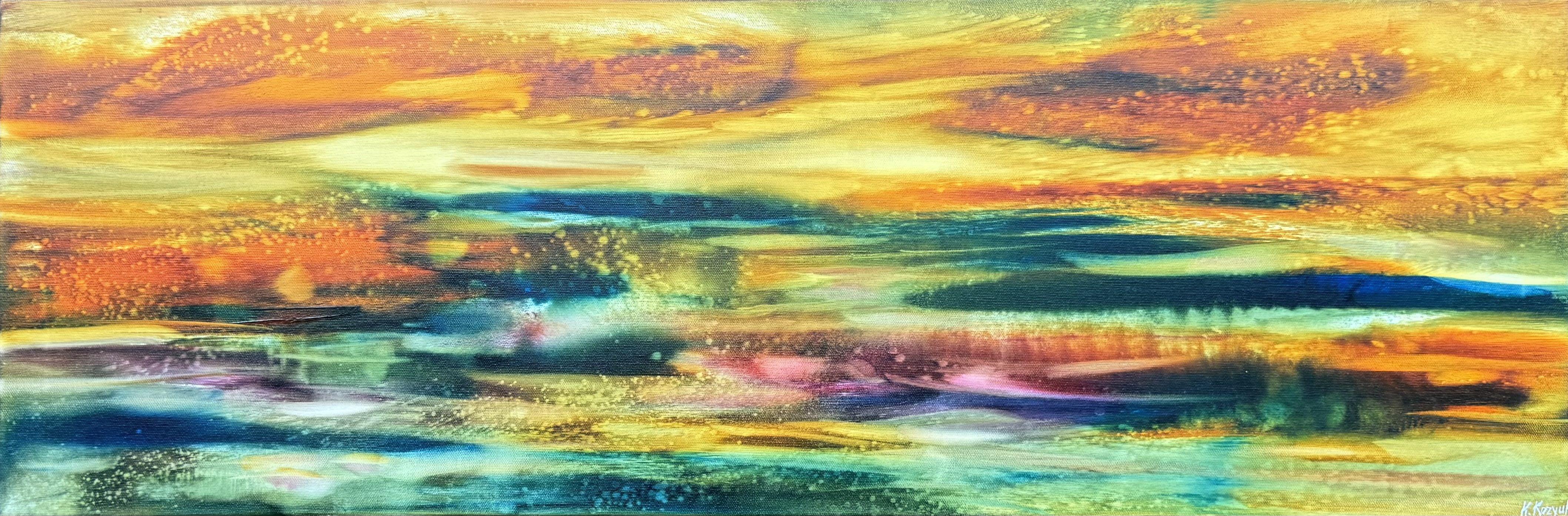 Khrystyna Kozyuk Abstract Painting – „Blaue Morgendämmerung“, Gemälde, Öl auf Leinwand