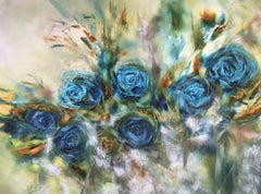 Peinture à l'huile sur toile, Rose bleue