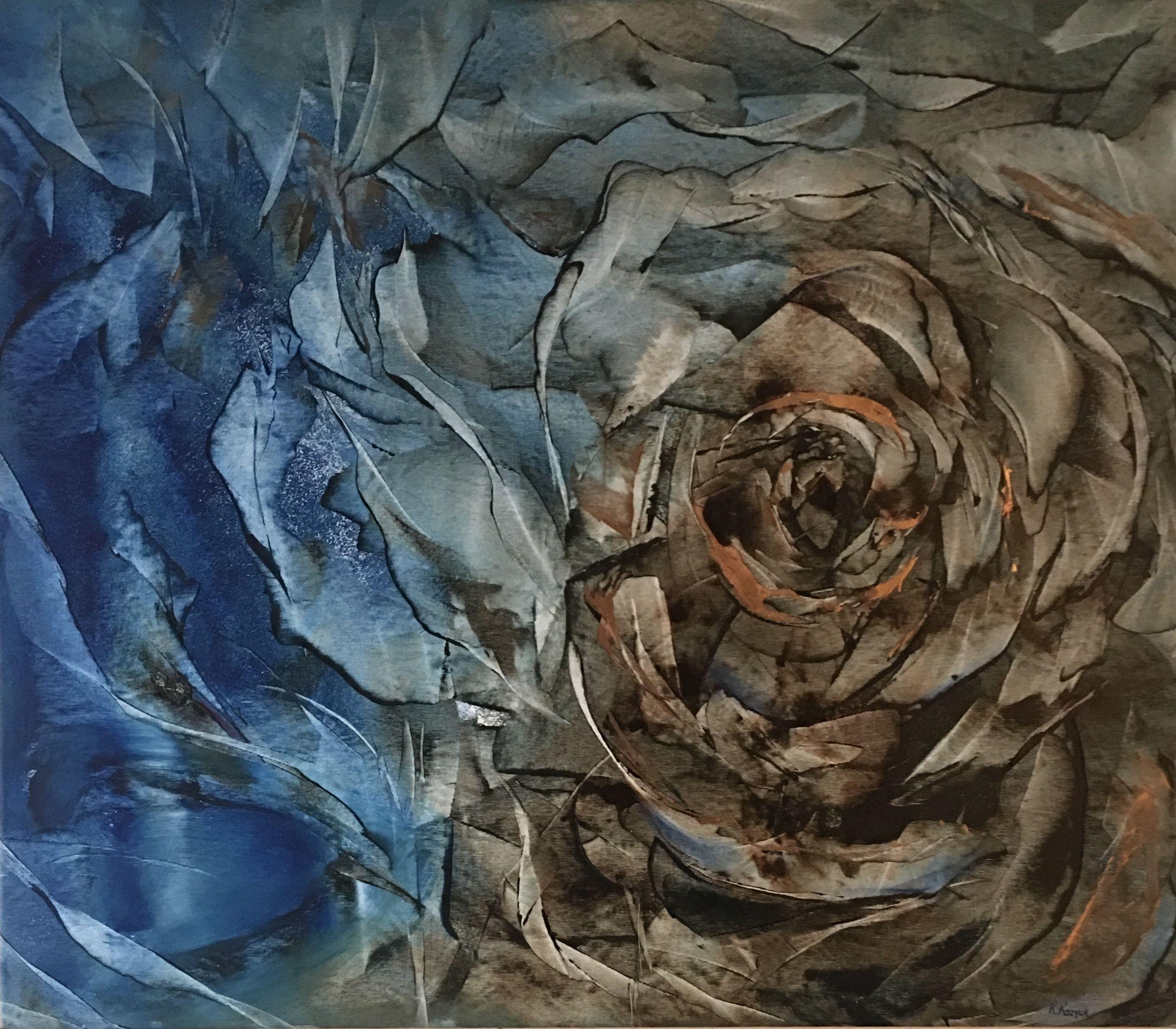 Khrystyna Kozyuk Abstract Painting - Blue Rose, Painting, Oil on Canvas