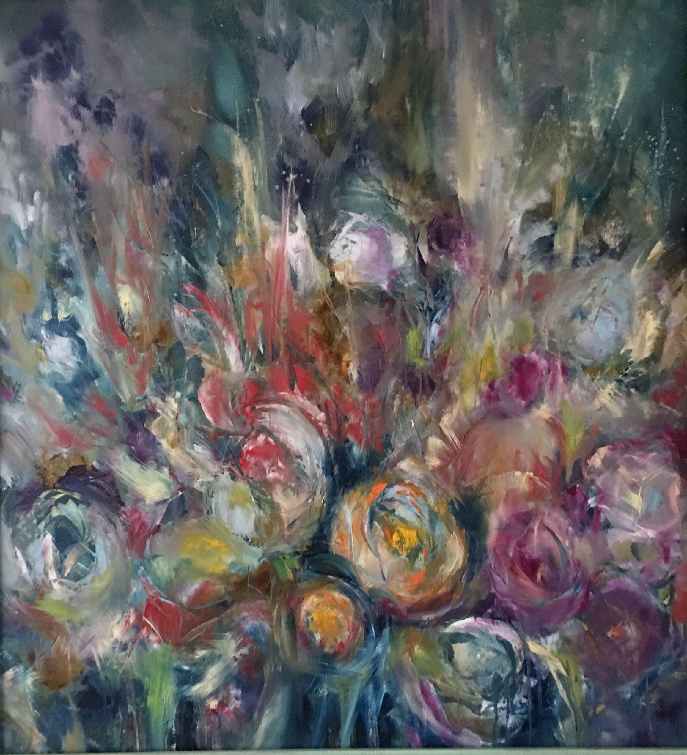 Khrystyna Kozyuk Abstract Painting - Colorful Tulips, Painting, Oil on Canvas