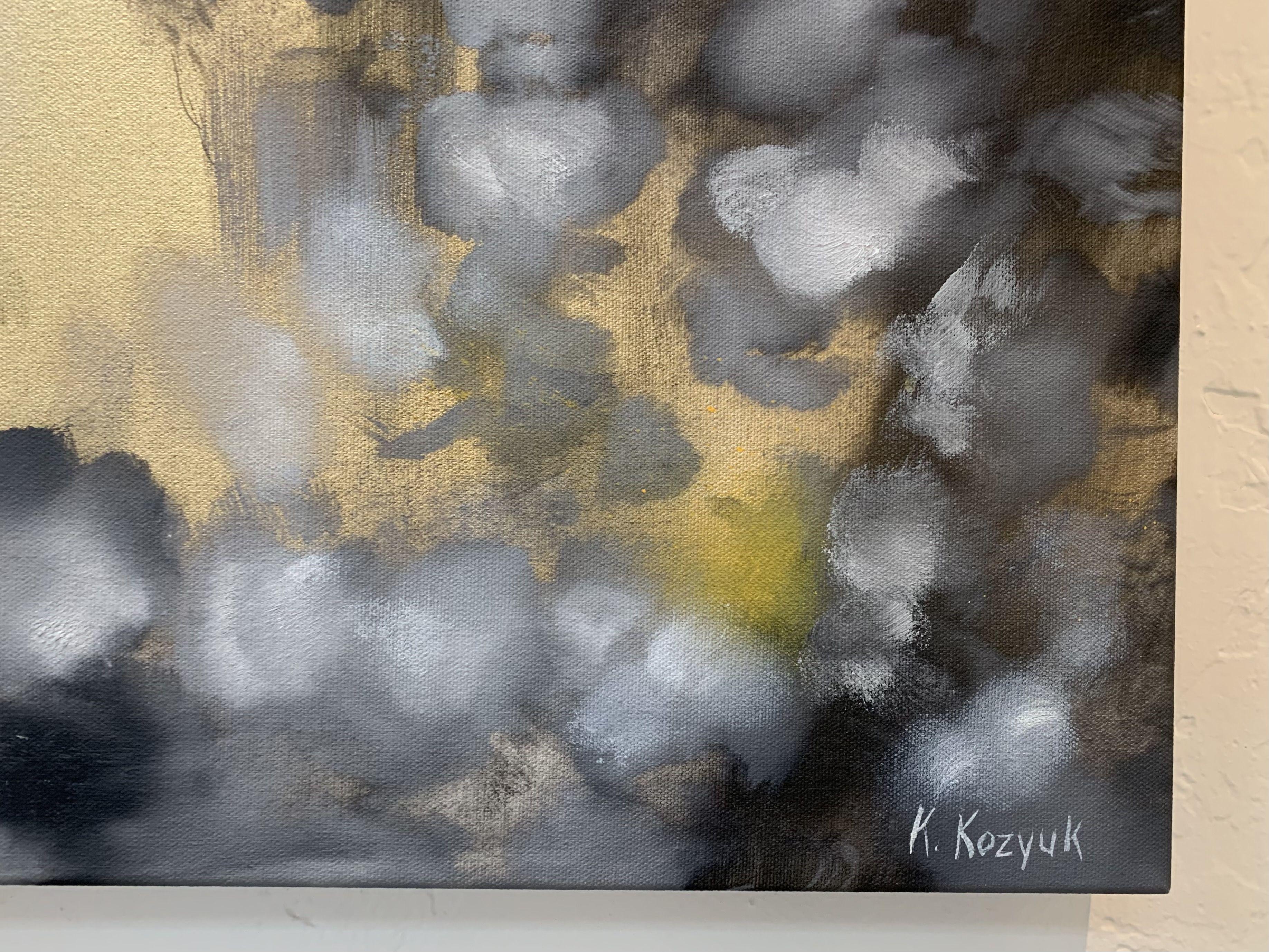 Golden light, Painting, Oil on Canvas - Gray Abstract Painting by Khrystyna Kozyuk