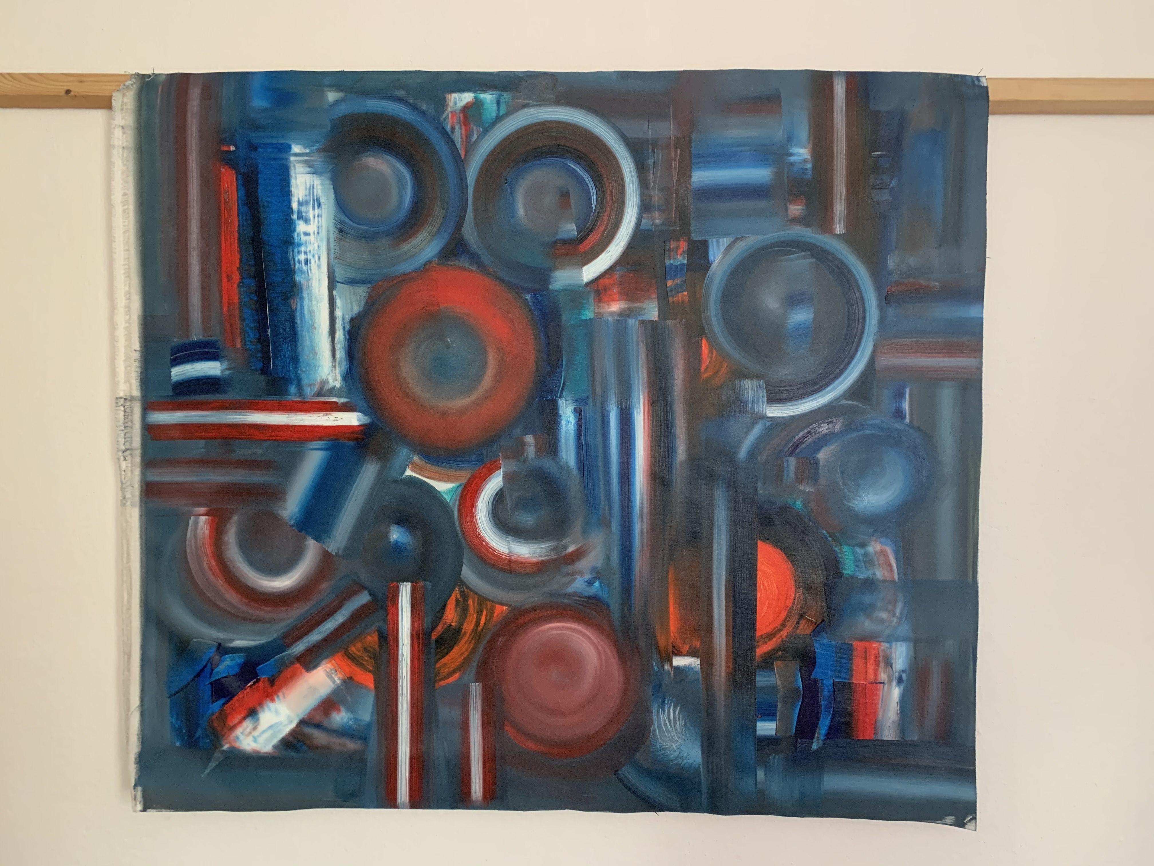 Merge of red and blue, Painting, Oil on Canvas For Sale 1