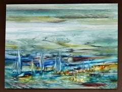 Navegación en verano, pintura, óleo sobre lienzo