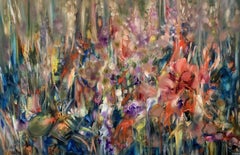 Tropical garden, Painting, Oil on Glass