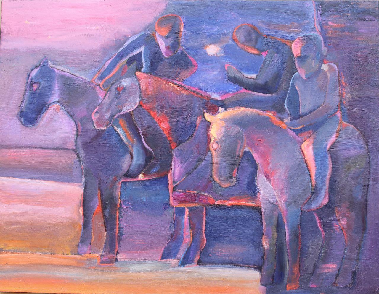 Khurshed Khalilov Figurative Painting - Driving (of game), 70x90 cm, oil on canvas