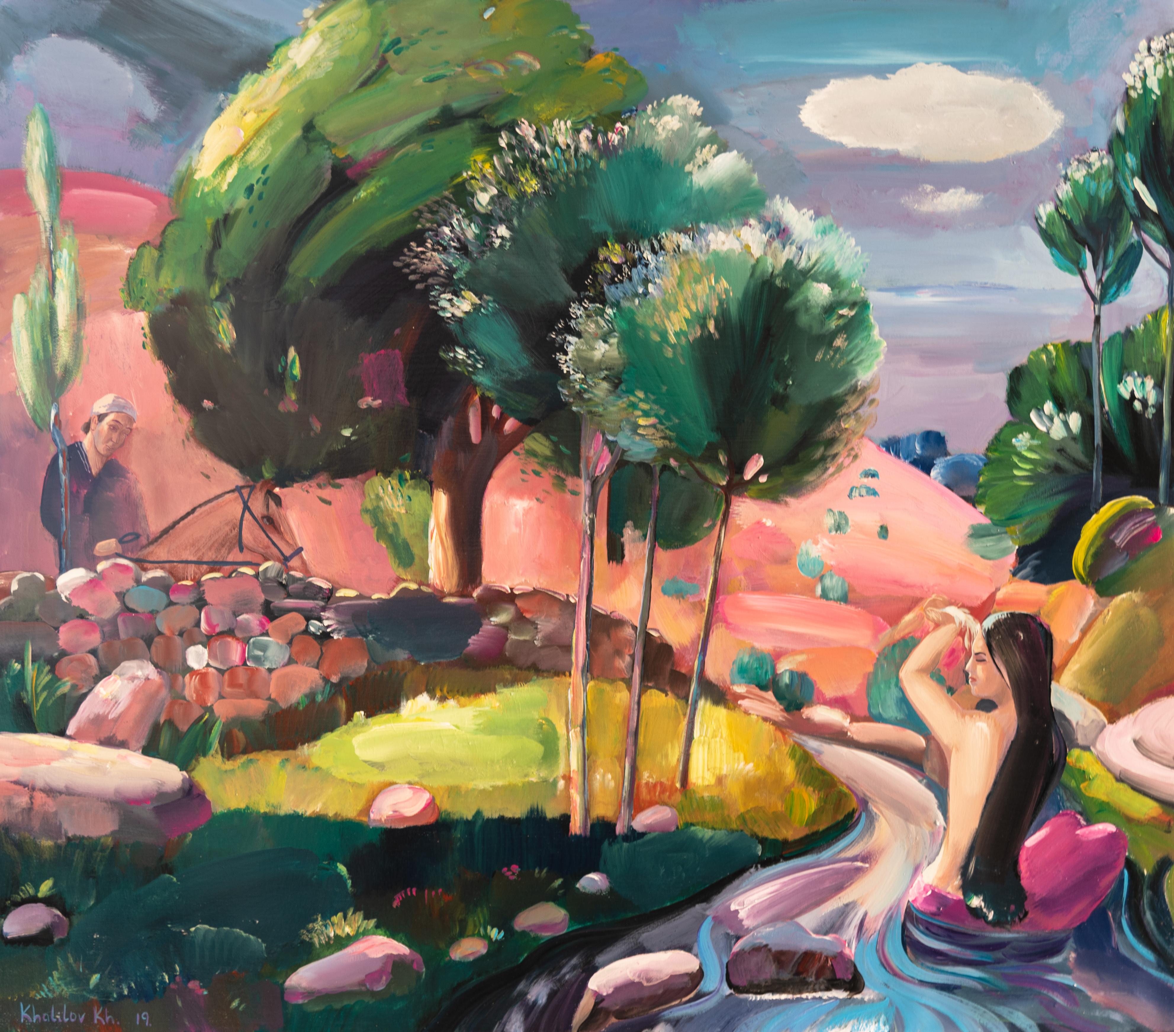 Khurshed Khalilov Figurative Painting – Shirin, 110 x 100 cm, Öl auf Leinwand