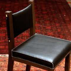 Khwarizmi Black Leather and Walnut Counter Height Stools