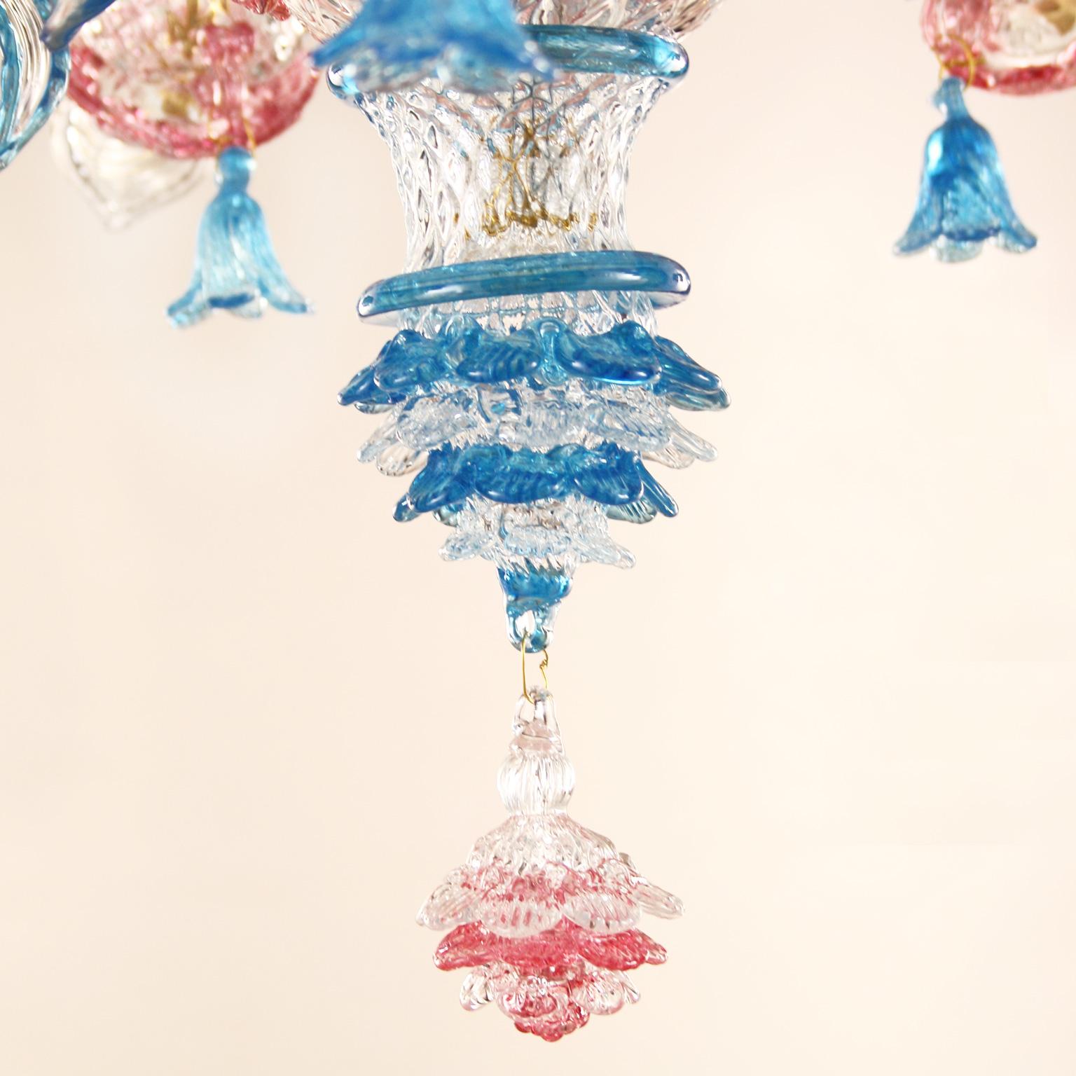 Lámpara Rezzonico 5 brazos cristal de Murano transparente, detalles multicolor by Multiforme en Nuevo estado para la venta en Trebaseleghe, IT