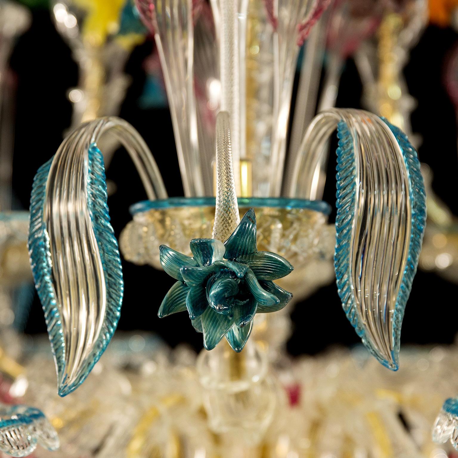 Other Kia Ora Chandelier 6+3+3 arms Murano clear glass multicolour details Multiforme For Sale
