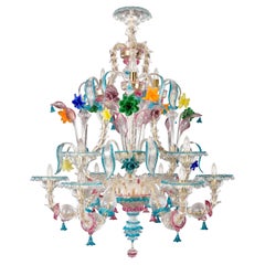 Kia Ora Lampadario 6+3+3 bracci Vetro trasparente di Murano dettagli multicolore Multiforme