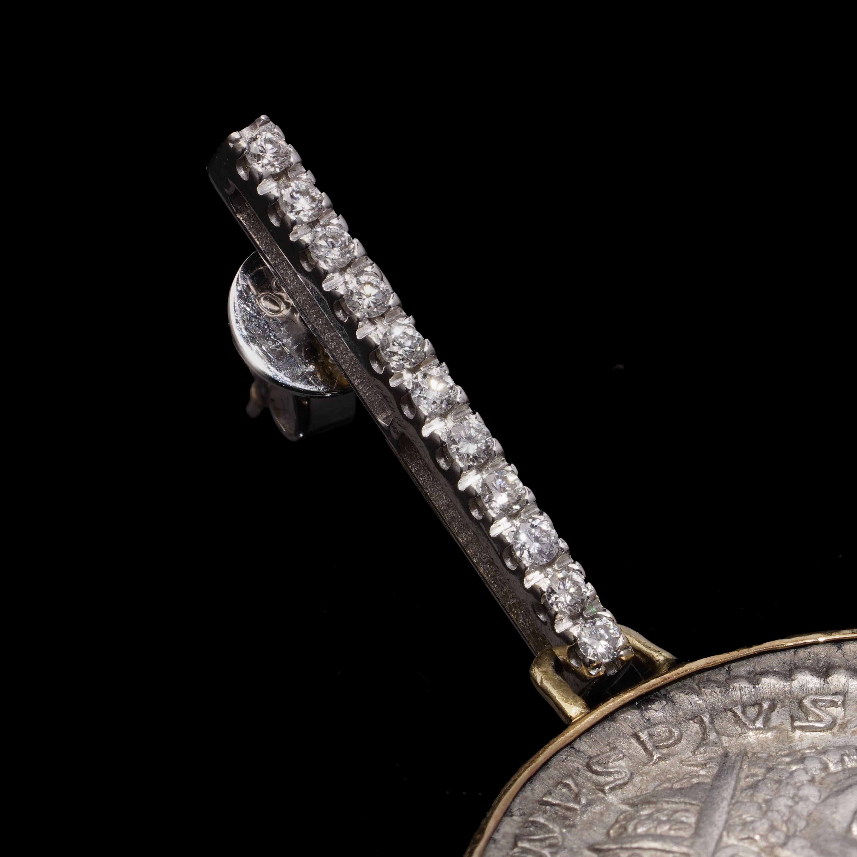 Kiai 18kt Gold and Silver Roman Coin Earrings with Diamonds For Sale 2