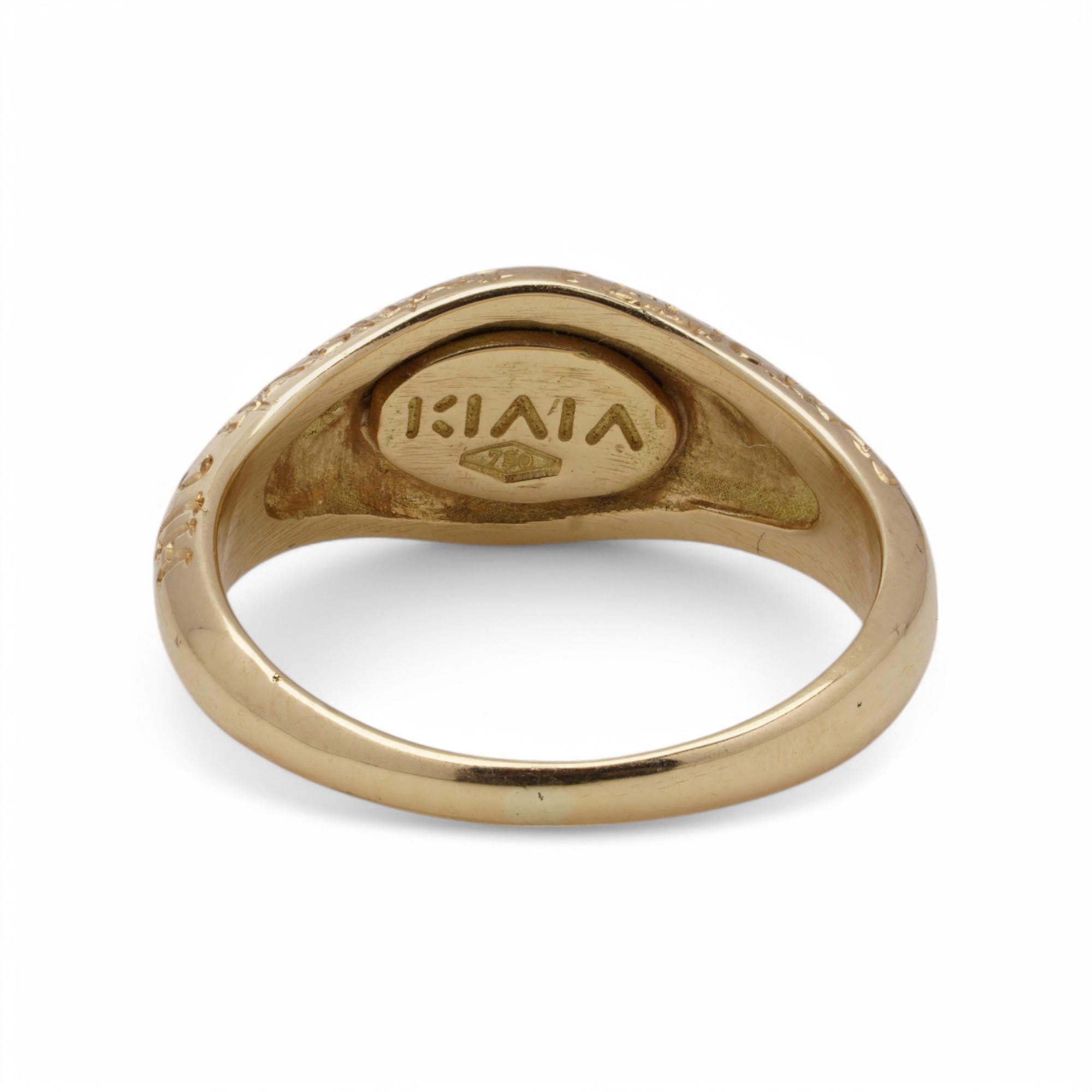 Anello KIAIA con incisione in oro 18kt e smalto nero in vendita 1