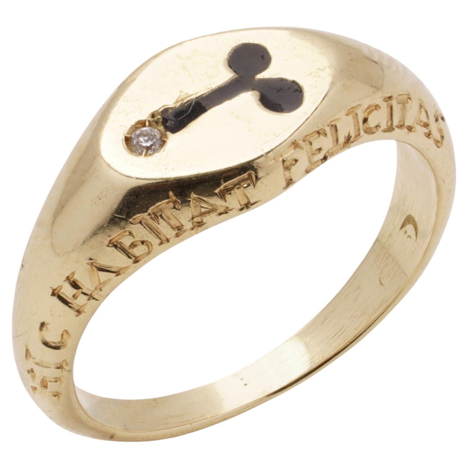 KIAIA Anillo grabado en oro de 18 quilates y esmalte negro
