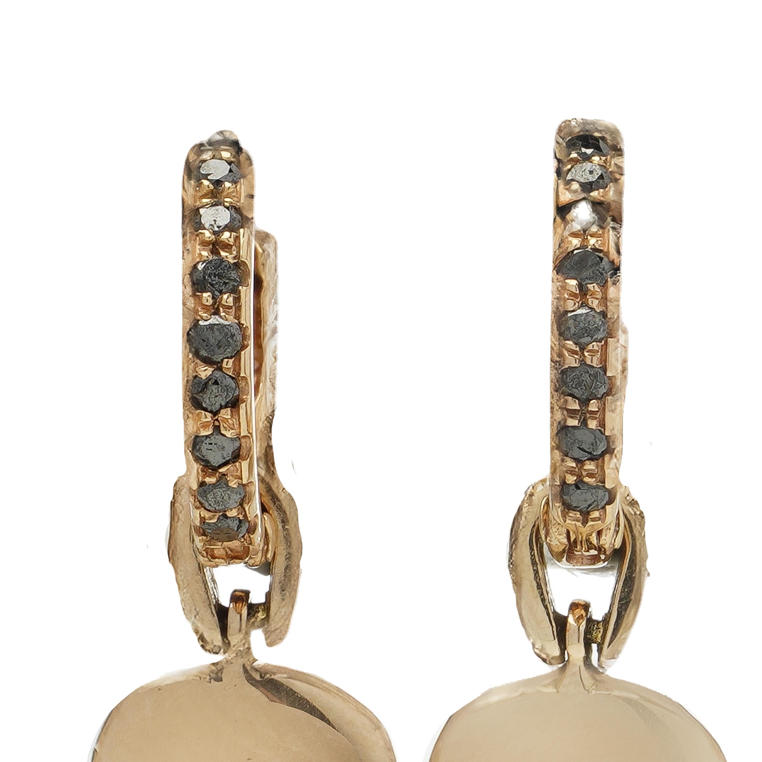 Women's or Men's KIAIA 18kt Gold Skull Earrings with Rubies and Black Diamonds For Sale