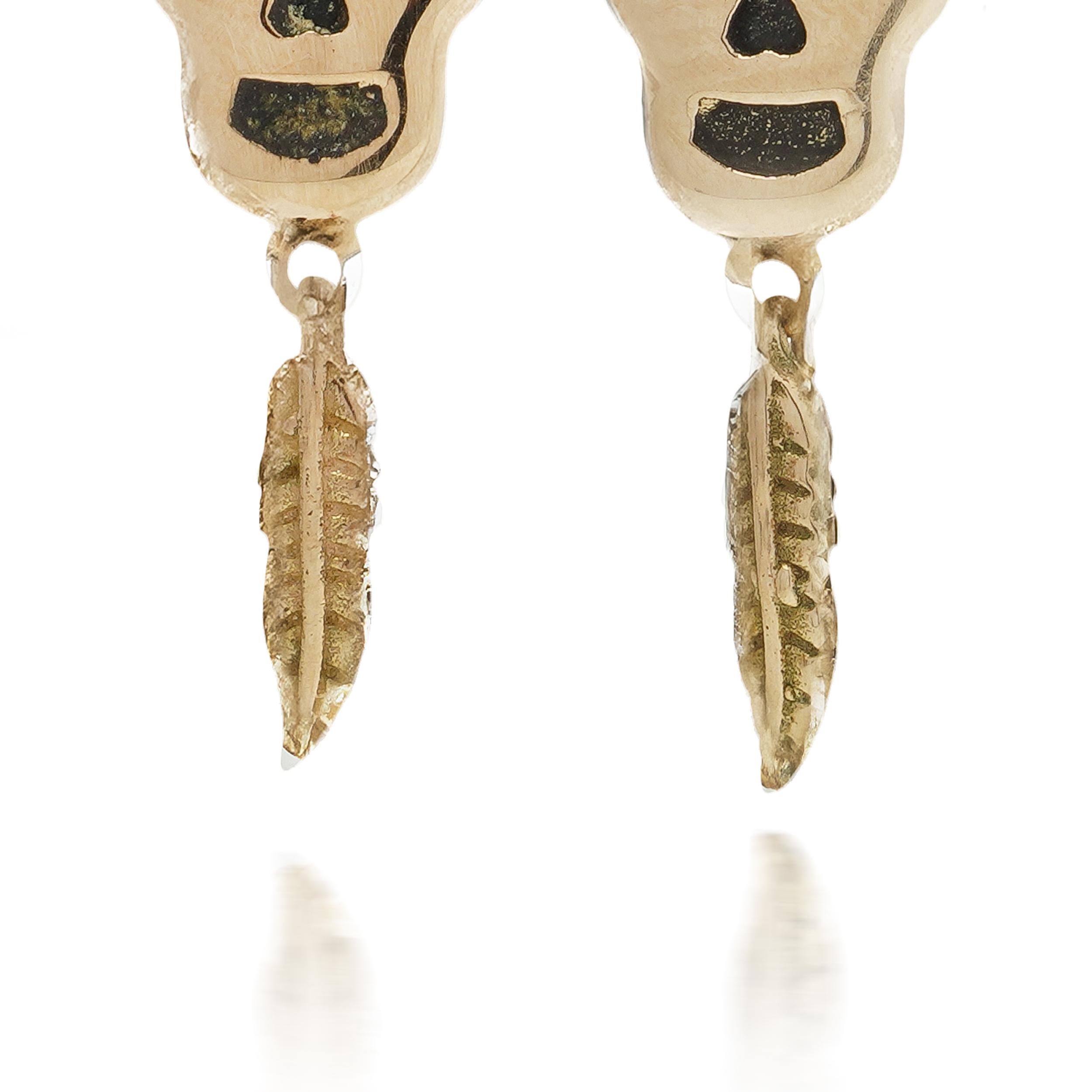 KIAIA 18kt Gold Skull Earrings with Rubies and Black Diamonds For Sale 1
