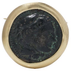 KIAIA Ancient Greek Bronze Coin Brooch in 18K Gold Mount