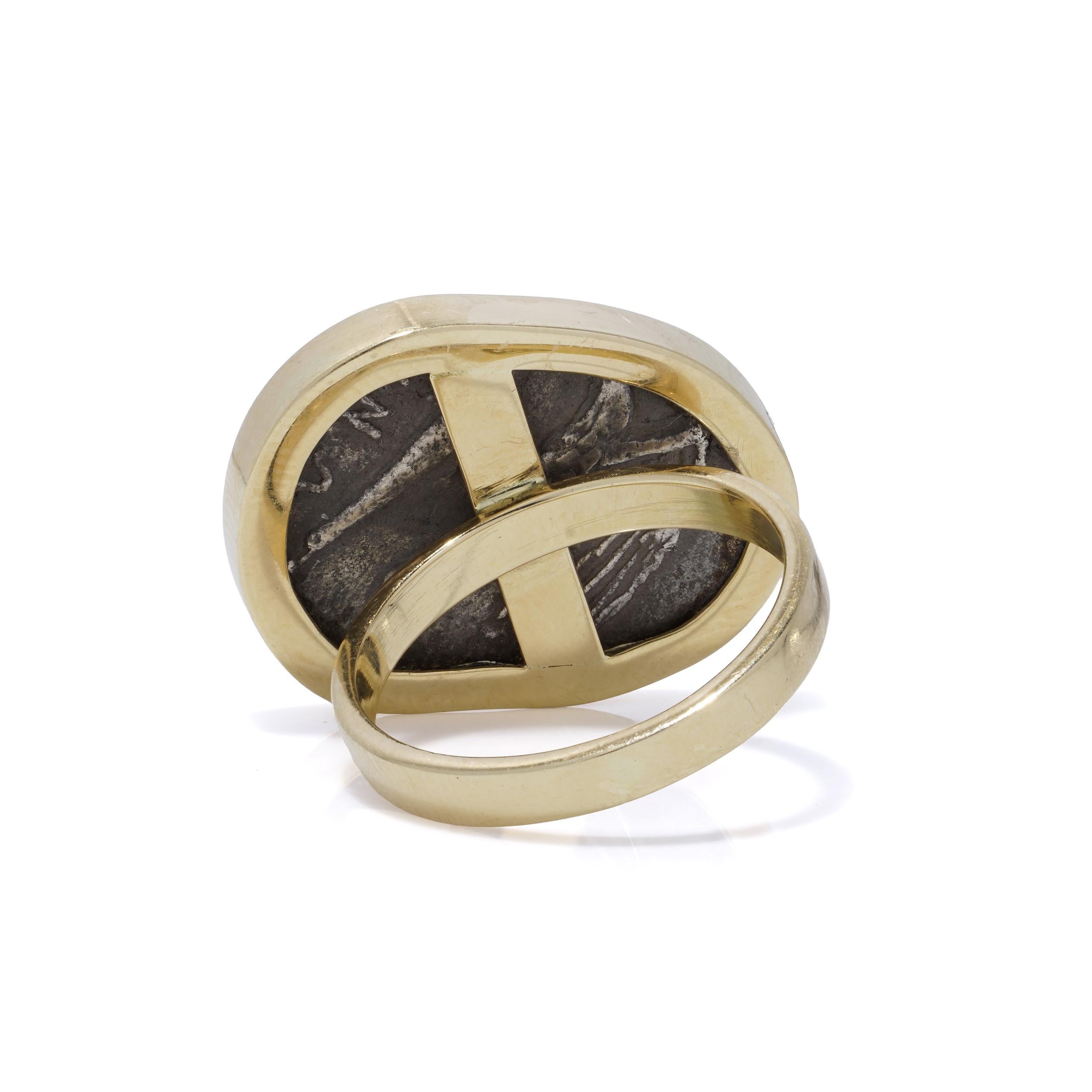 KIAIA Ancient Greek Tetradrachm Coin Ring, 18K Gold Mount For Sale 1