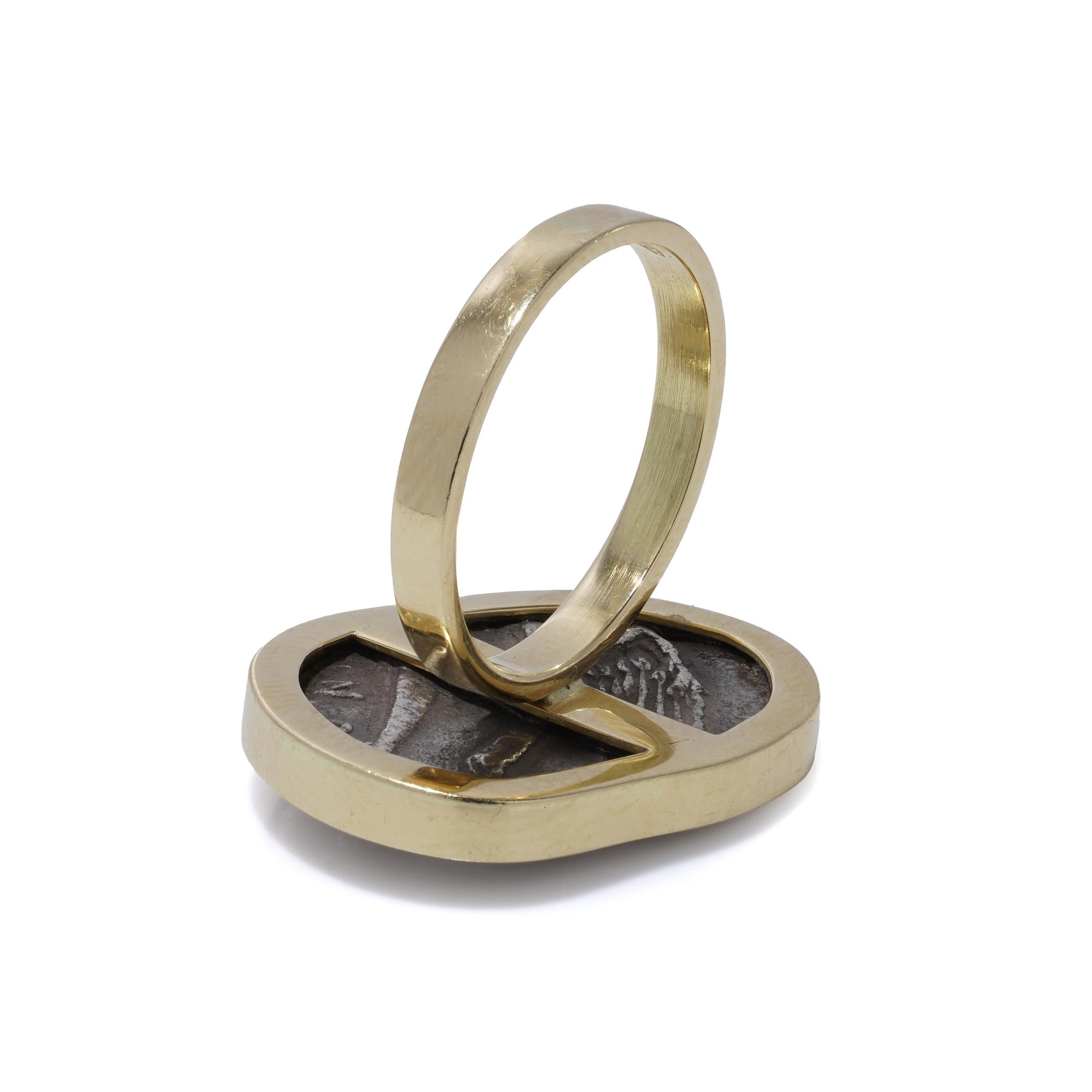 KIAIA Ancient Greek Tetradrachm Coin Ring, 18K Gold Mount For Sale 2