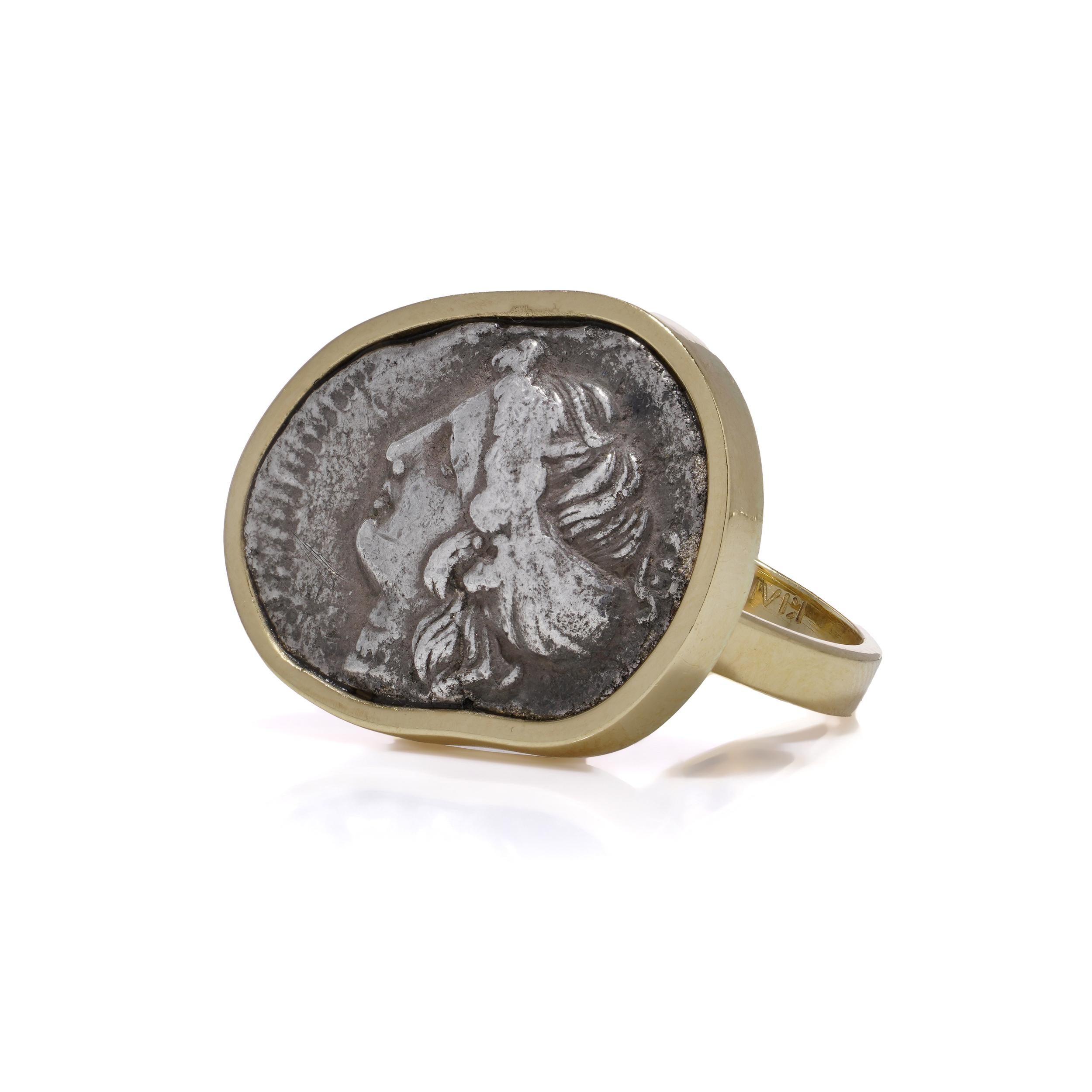 KIAIA Ancient Greek Tetradrachm Coin Ring, 18K Gold Mount For Sale 4