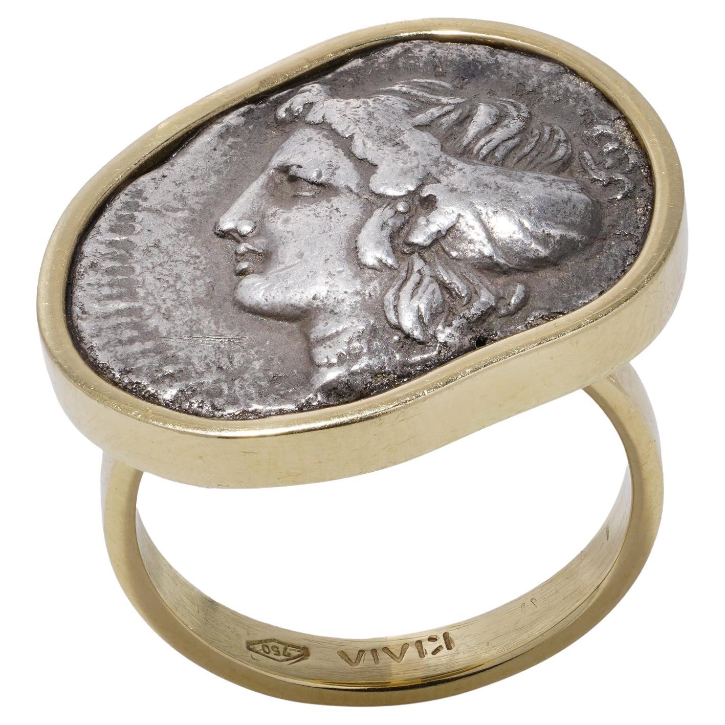 KIAIA Ancient Greek Tetradrachm Coin Ring, 18K Gold Mount