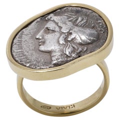 KIAIA Ancient Greek Tetradrachm Coin Ring, 18K Gold Mount
