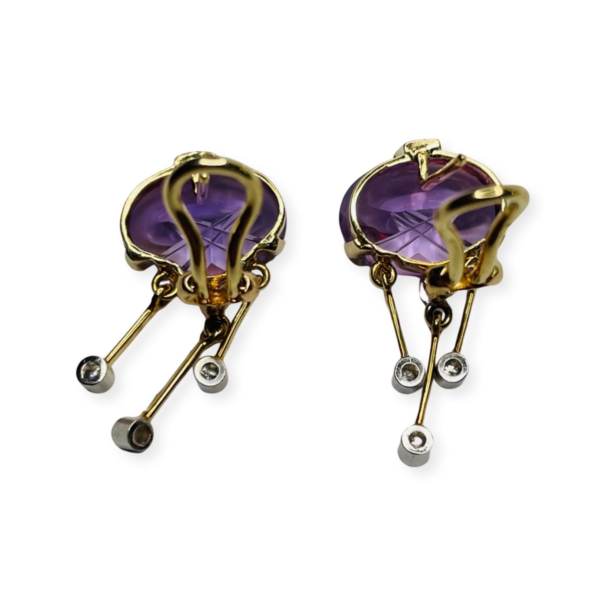 Women's or Men's Kian 14K Yellow and White Gold Laser Cut Amethyst and Diamond Earrings For Sale